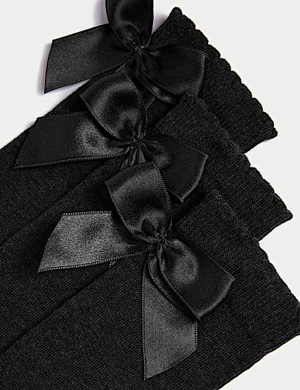 3p Cotton Rich Picot Knee High Bow Socks (6-8&frac12; Small - 4-7 Large)