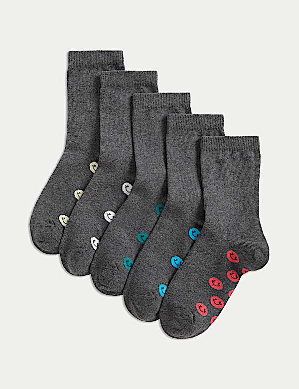 5pk Cotton Rich Faces School Socks (6 Small-7 Large) - DE
