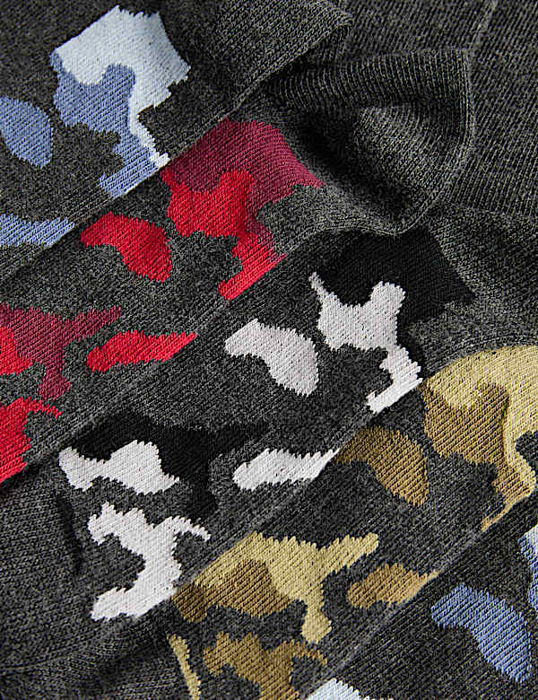 5 Pack Cotton Rich Printed Footbed Socks - ID