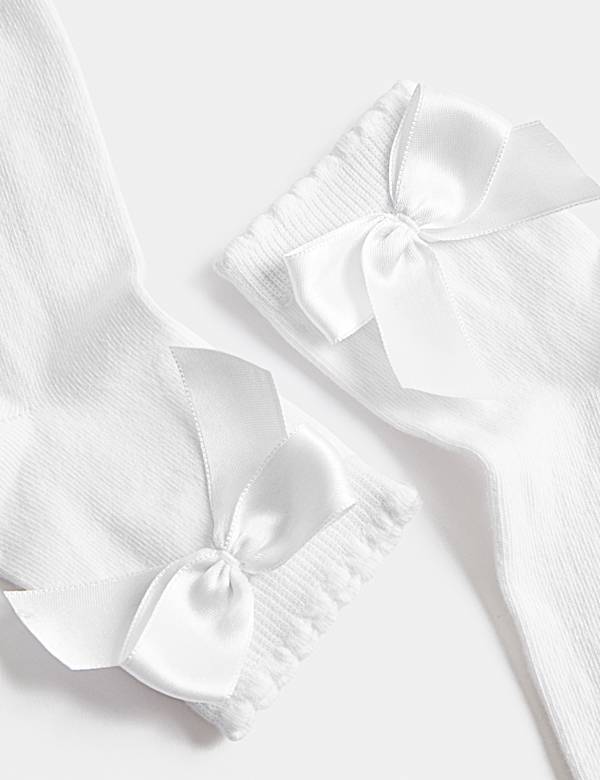 5 Pack Cotton Rich Knee High Bow Socks (6 Small-7 Large) - BG