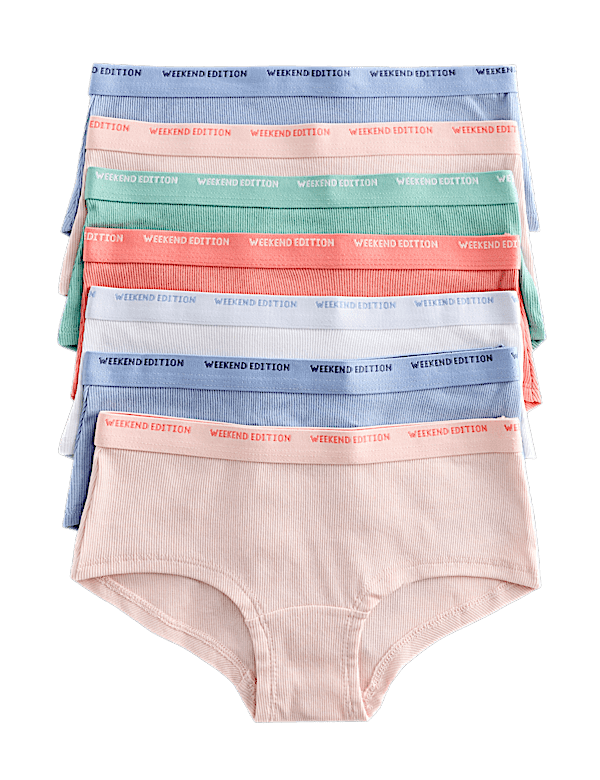 7 Pack Cotton Rich Ribbed Knicker Shorts (5-16 Yrs)