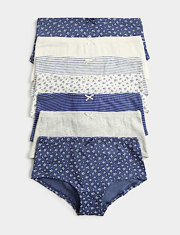 7 Pack Floral Stripe Pointelle Shorts (5-16 Yrs)