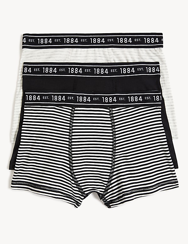 3pk Cotton Rich Striped & Plain Trunks (6-16 Yrs) - AT