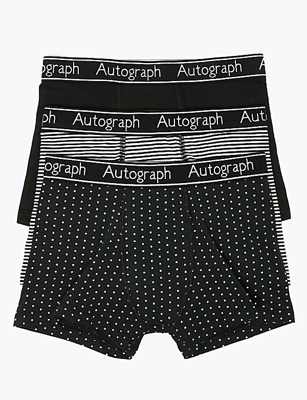 3 Pack Cotton with Lycra® Mono Print Trunks (6-16 Yrs)
