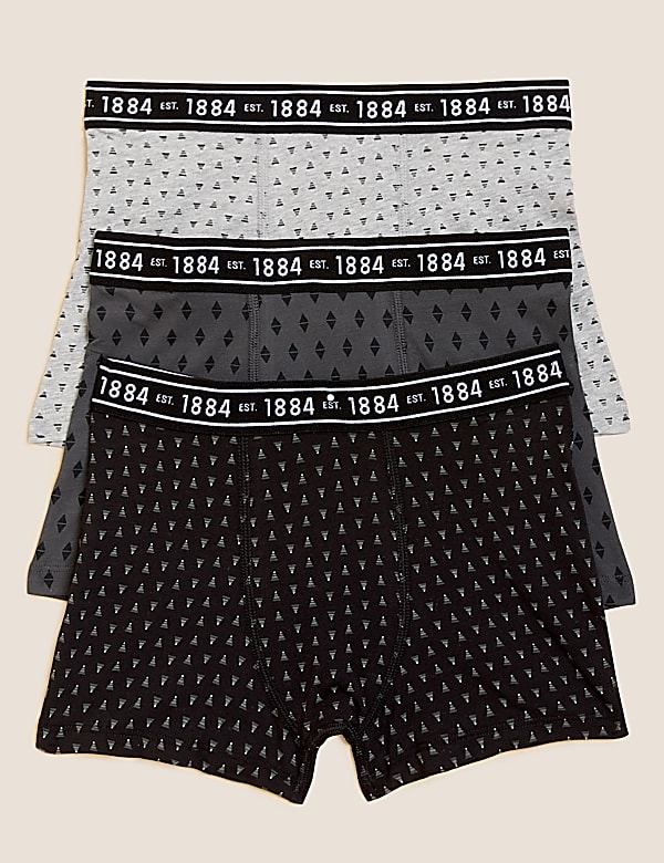 3pk Cotton with Stretch Printed Trunks