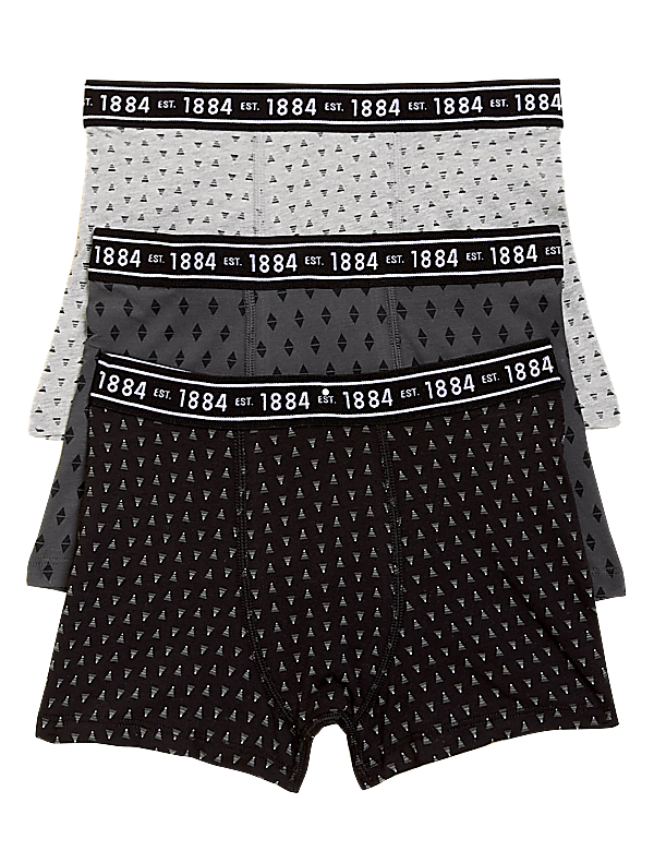 3pk Cotton with Stretch Printed Trunks