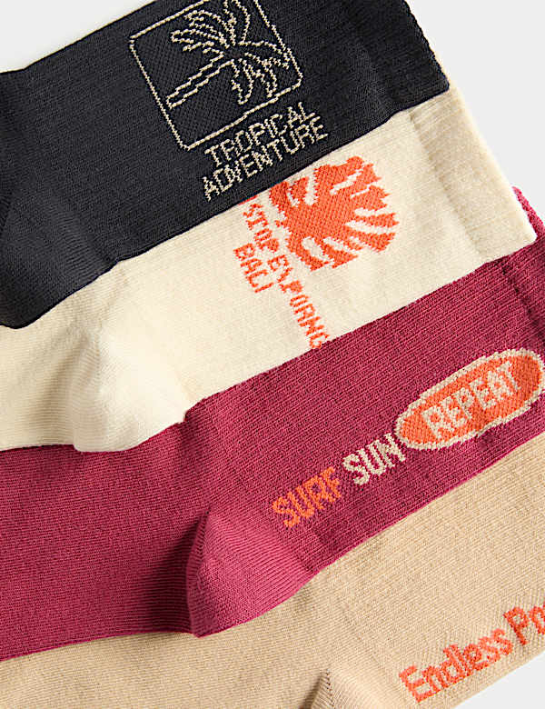 4pk Cotton Rich Palm Tree Socks (6 Small - 7 Large) - JP