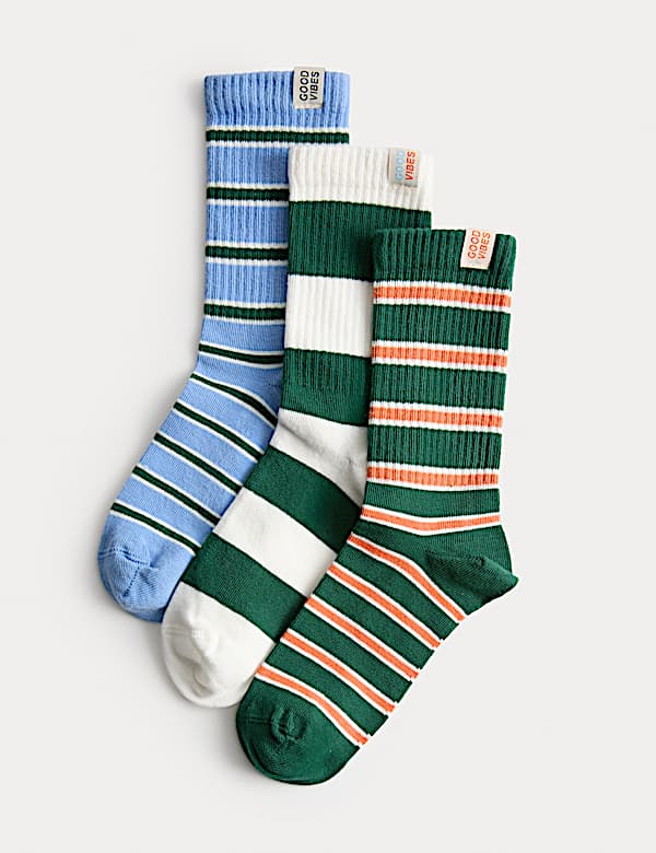 Lot de 3 paires de chaussettes en coton côtelé à rayures (du 23 au 40,5) - FR