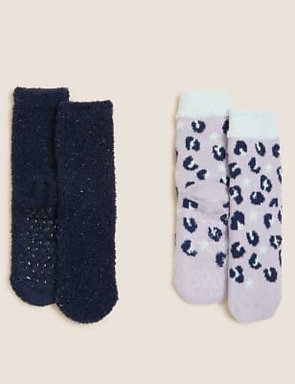 2pk Leopard & Plain Cosy Socks