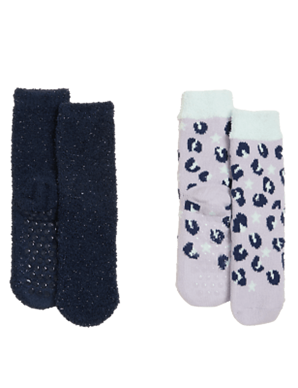 2pk Leopard & Plain Cosy Socks