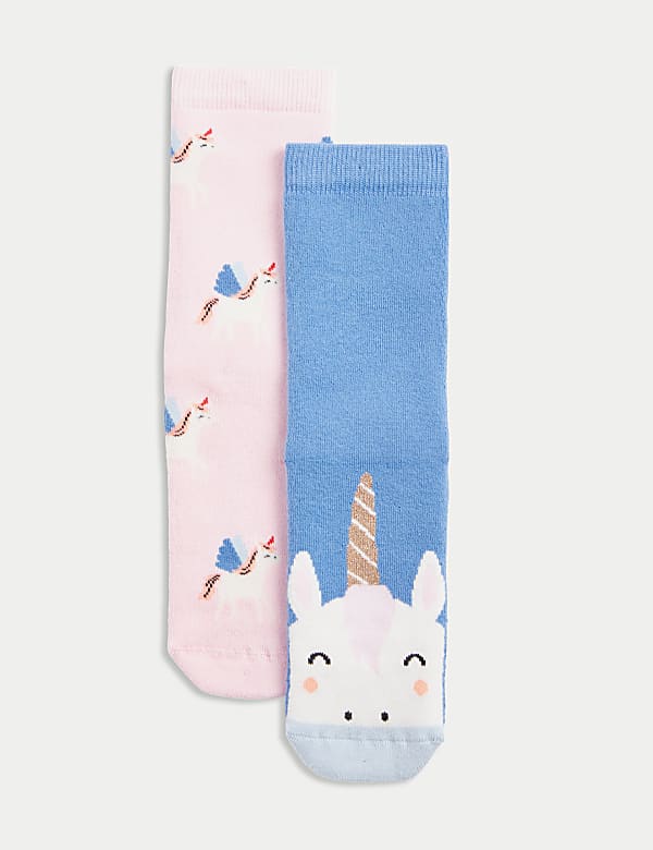 2pk Cotton Rich Terry Unicorn Slipper Socks 6 Small 7 Large MULTI Socks M S JP