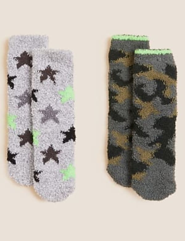 2pk Camouflage & Star Cosy Socks
