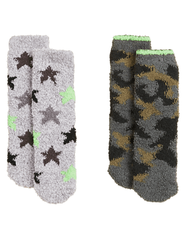 2pk Camouflage & Star Cosy Socks