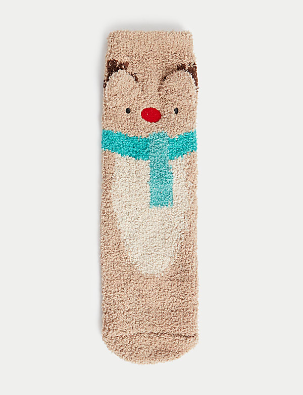 Reindeer Cosy Christmas Slipper Socks (6 Small - 7 Large) - GR