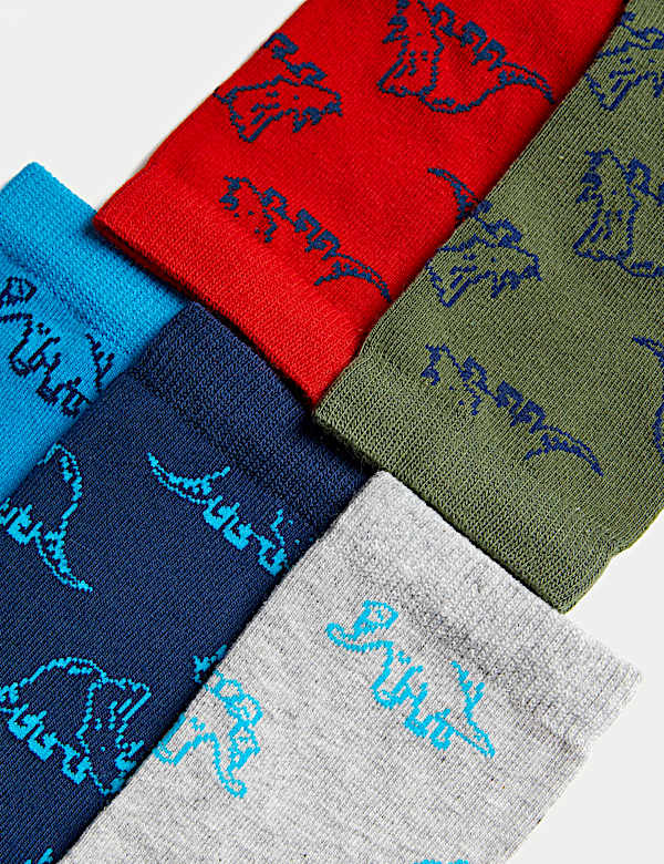 5pk Cotton Rich Dinosaur Socks (6 Small –7 Large)