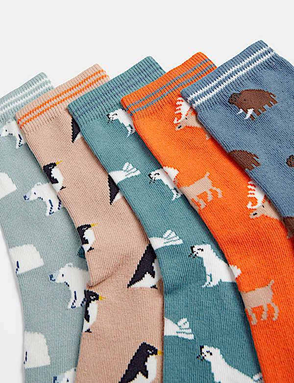 5pk Cotton Rich Animal Socks (6 Small - 7 Large)