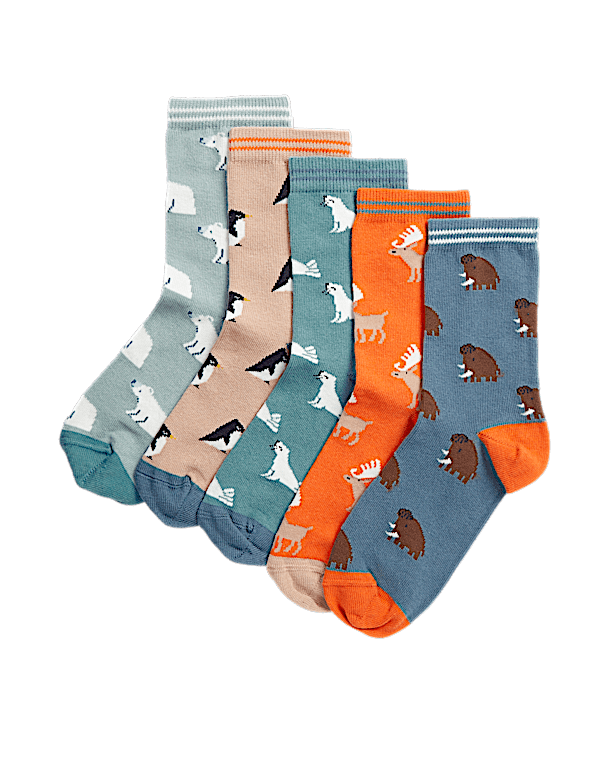 5pk Cotton Rich Animal Socks (6 Small - 7 Large)