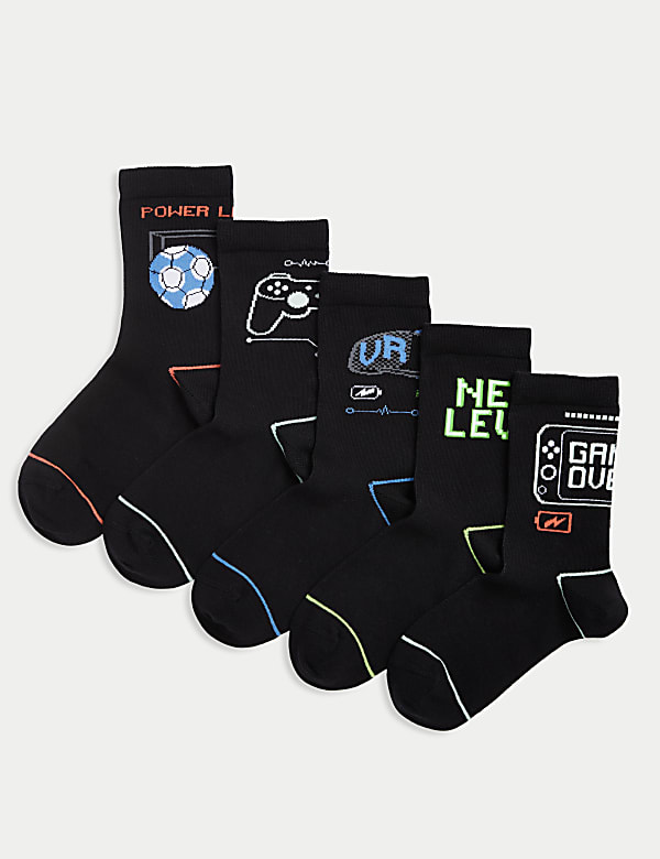 5pk Cotton Rich Gaming Football Socks (6 Small - 7 Large) - DE