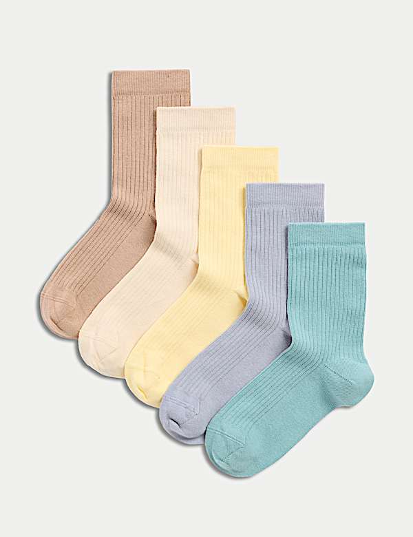 5pk Cotton Rich Ribbed Socks (6 Small - 7 Large) - JE