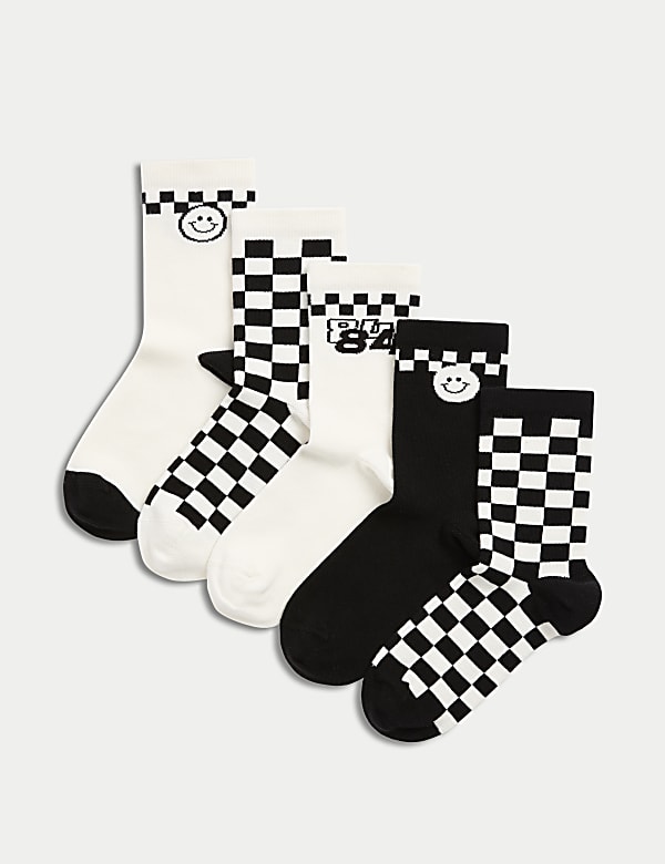 Lot de 5 paires de chaussettes en coton à carreaux et texte «&nbsp;Be Happy&nbsp;» (du 23 au 40,5) - CH