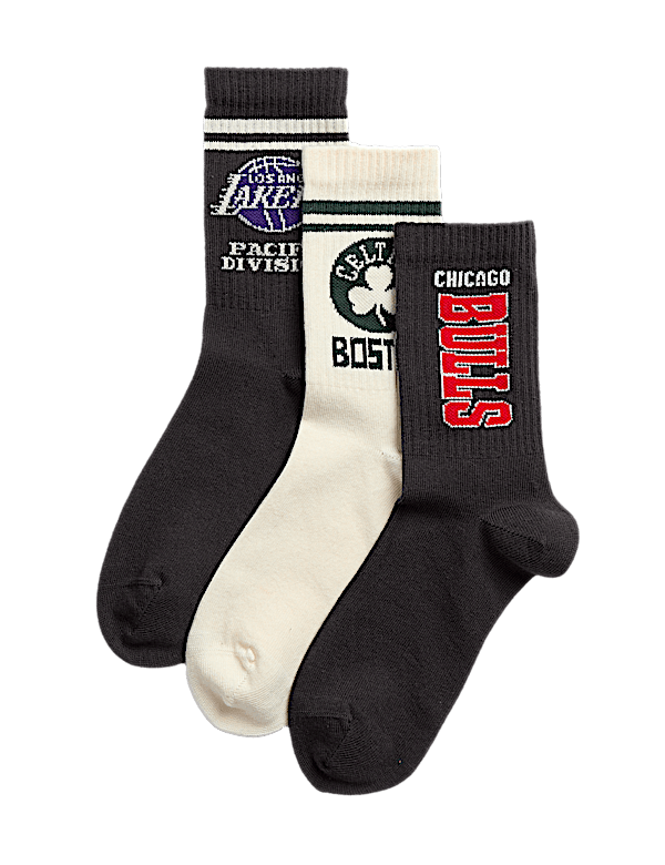 3pk Cotton Rich NBA™ Sports Socks (6 Small - 10.5 Large)