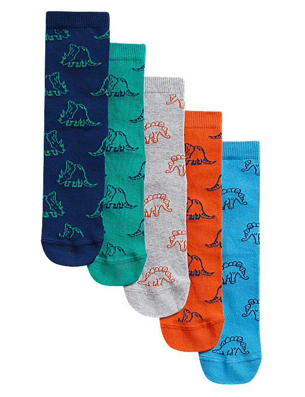 5pk Cotton Rich Dinosaur Socks