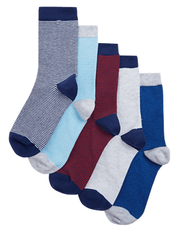 5pk Cotton Rich Striped Socks
