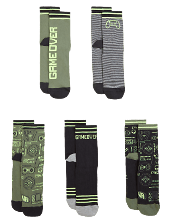 5pk Cotton Rich Gaming Socks