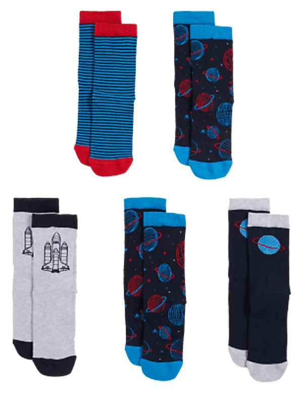 5pk Cotton Rich Space Socks