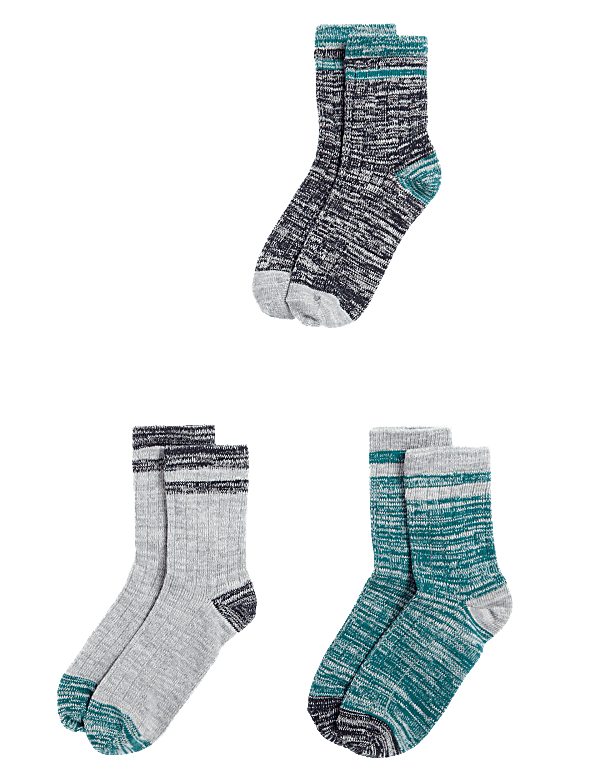 3pk Cotton Rich Ribbed Striped Socks