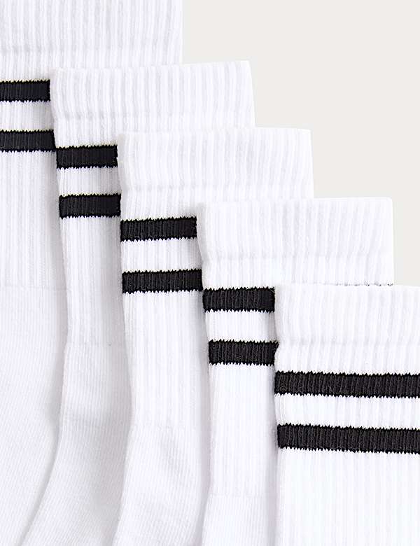 5 Pack Cotton Rich Striped Sports Socks (6 Small-7 Large) - NL