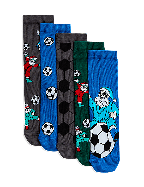 5pk Cotton Rich Football Santa Socks