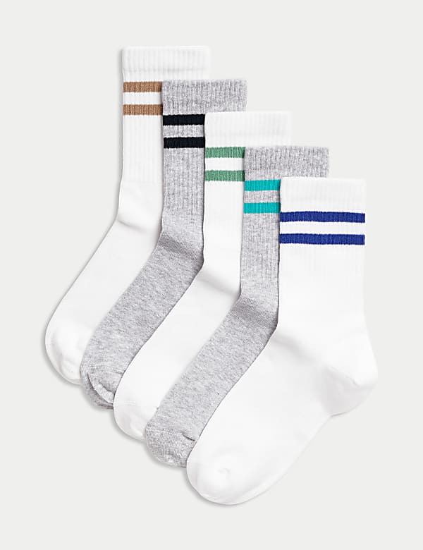 5pk Cotton Rich Ankle Ribbed Stripe Sport Socks (6 Small - 7 Large) - LU