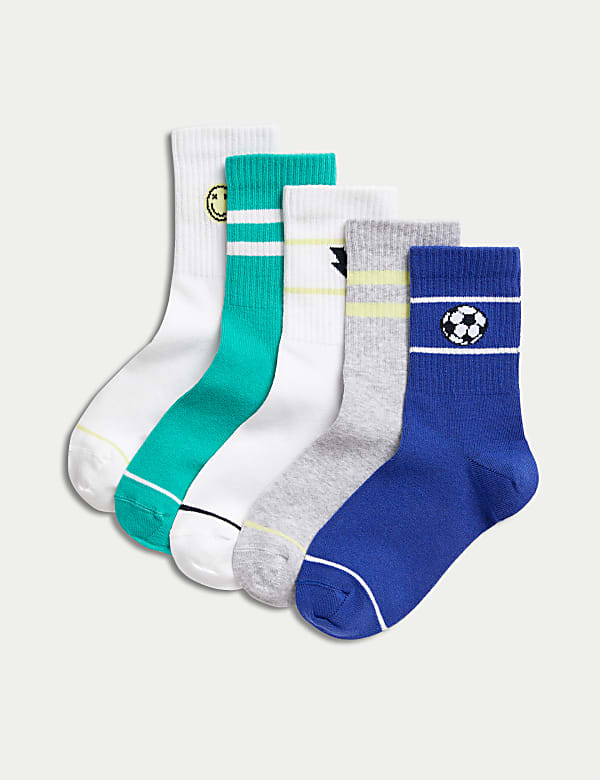 5pk Cotton Rich Ribbed Sports Icons Sport Socks  - CA