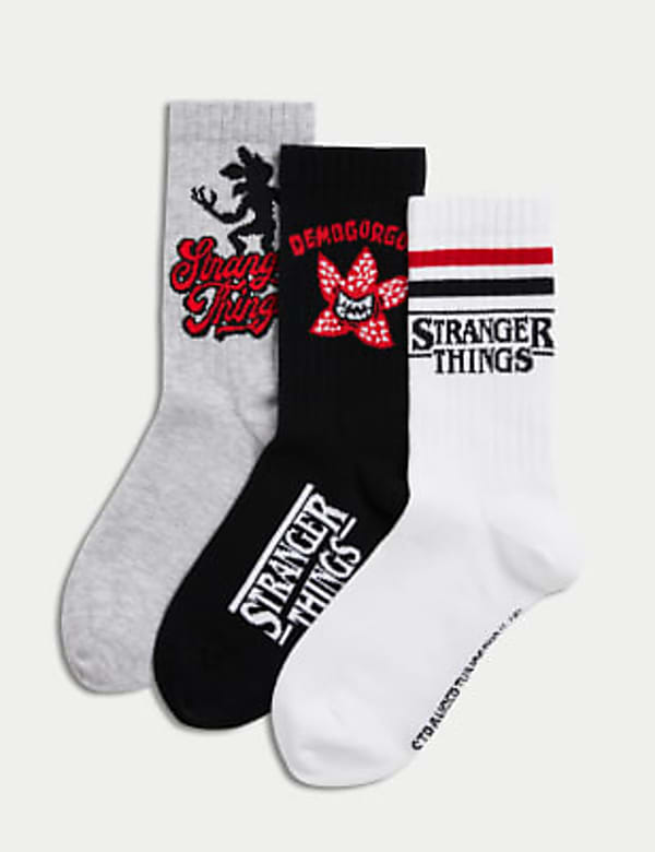 3pk Cotton Blend Stranger Things™ Ribbed Sport Socks (12.5 Large - 7 Large) - DK