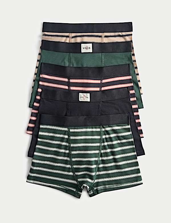 5pk Striped Cotton with Stretch Trunks (5-16 Yrs)