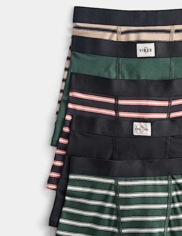 5pk Striped Cotton with Stretch Trunks (5-16 Yrs)