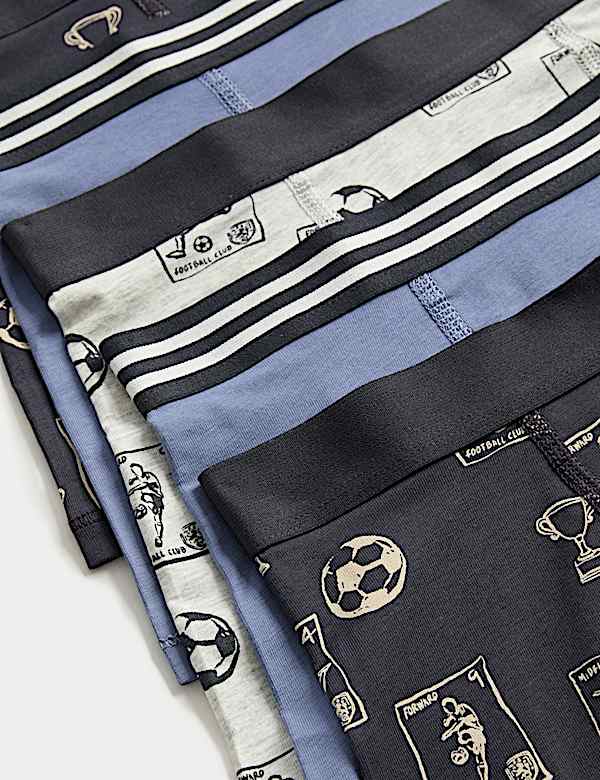 מארז 5 תחתוני בוקסר מבד עשיר בכותנה בהדפס כדורגל (5-&rlm;16 שנים) - IL