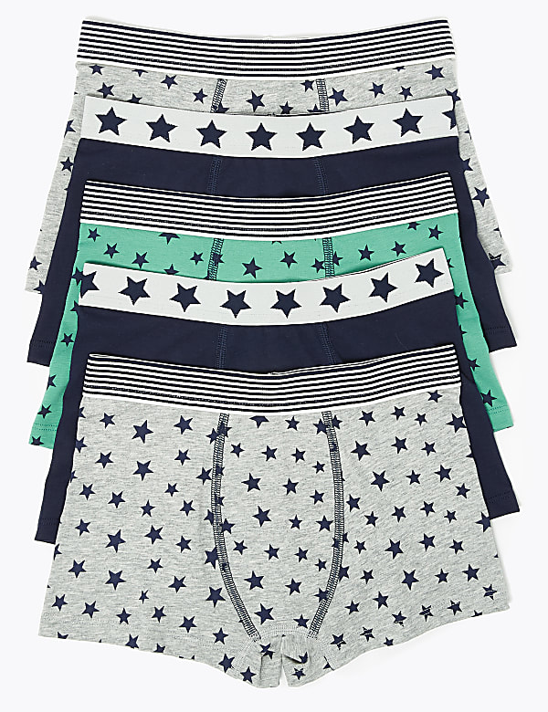 5 Pack Cotton Rich Star Print Trunks (2-16 Yrs)