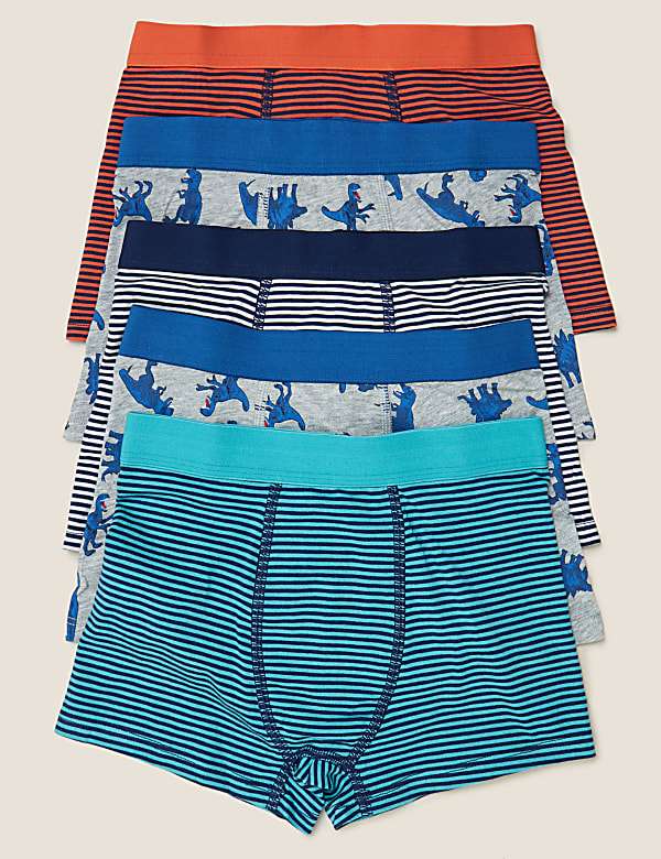 5 Pack Cotton with Stretch Dinosaur Trunks (2-16 Yrs)