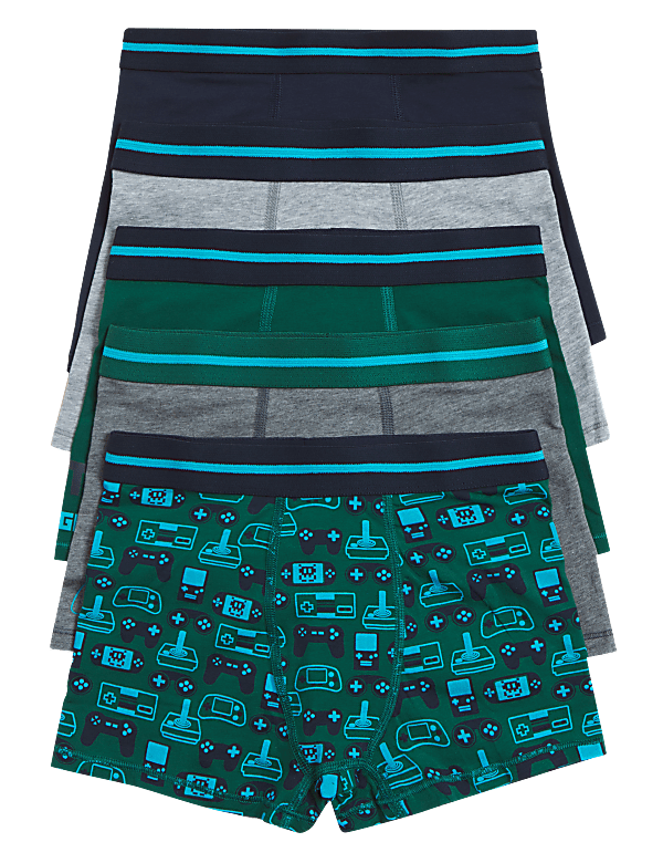5pk Cotton with Stretch Game Print Trunks