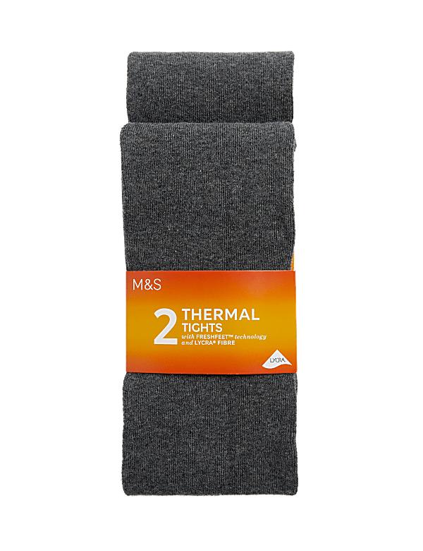 2pk Cotton Rich Thermal Tights (4-14 Yrs)