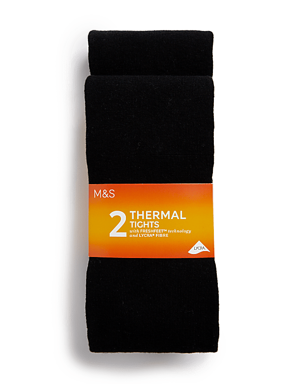 2pk Cotton Blend Thermal Tights (4-14 Yrs)