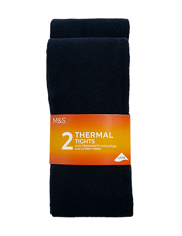 2pk Cotton Rich Thermal Tights (4-14 Yrs)