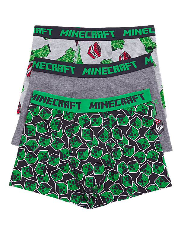 3pk Cotton Rich with Stretch Minecraft™ Trunks (4-16 Yrs)