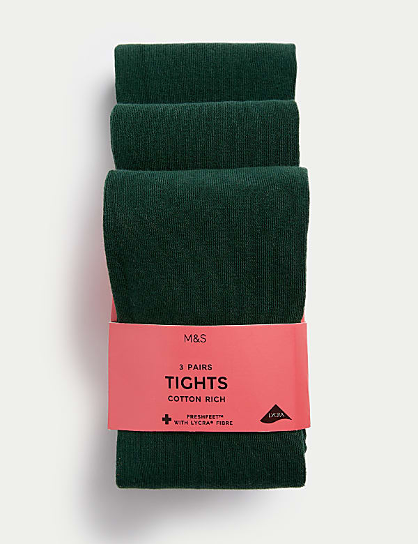 3pk Cotton Rich School Tights 3 14 Yrs GREEN Tights M S ID