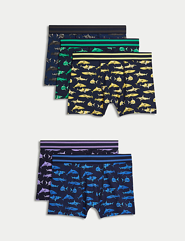 5pk Cotton Rich Shark Trunks 3 16 Yrs