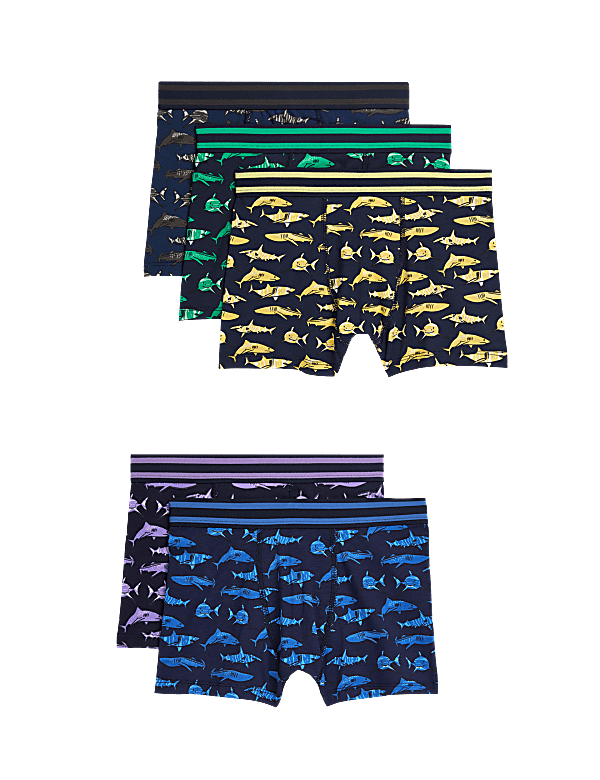 5pk Cotton Rich Shark Trunks