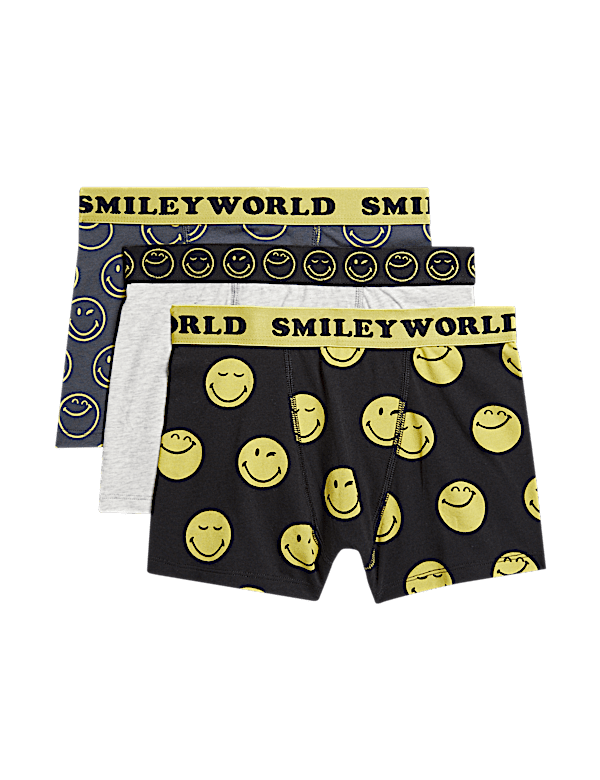3pk Cotton with Stretch SmileyWorld® Trunks (5-16 Yrs)