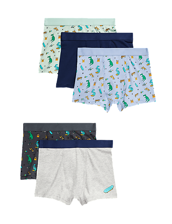 5pk Cotton With Stretch Dinosaur Animal Trunks (3–8 Yrs)